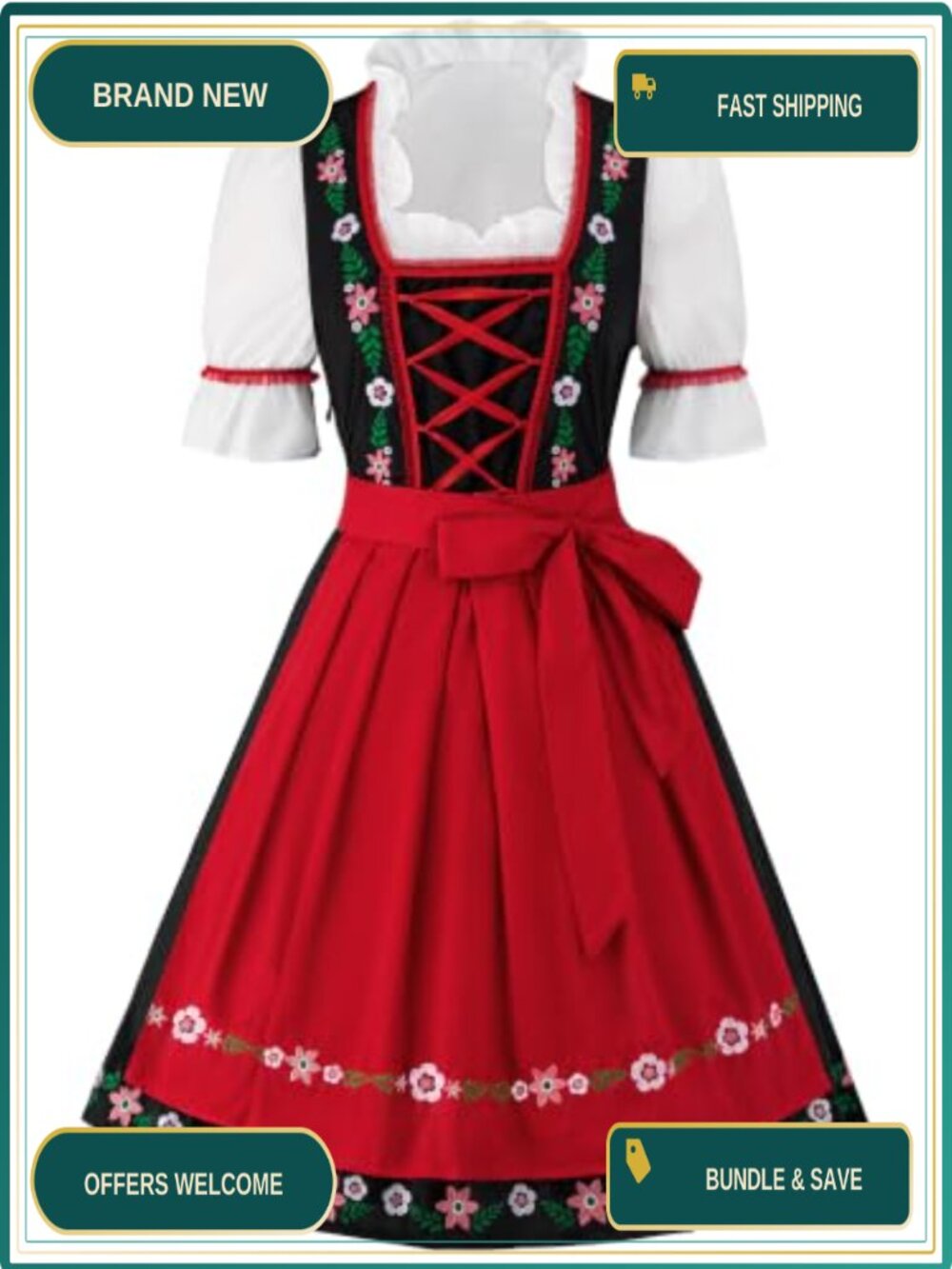 Oktoberfest Dirndl Costume Set Women Shirt Dress Apron Halloween